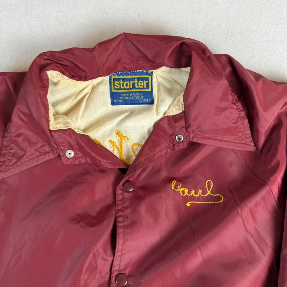 Vintage 70s Starter Coaches Jacket Burgundy Chain Stitch Water Witch Hose Large